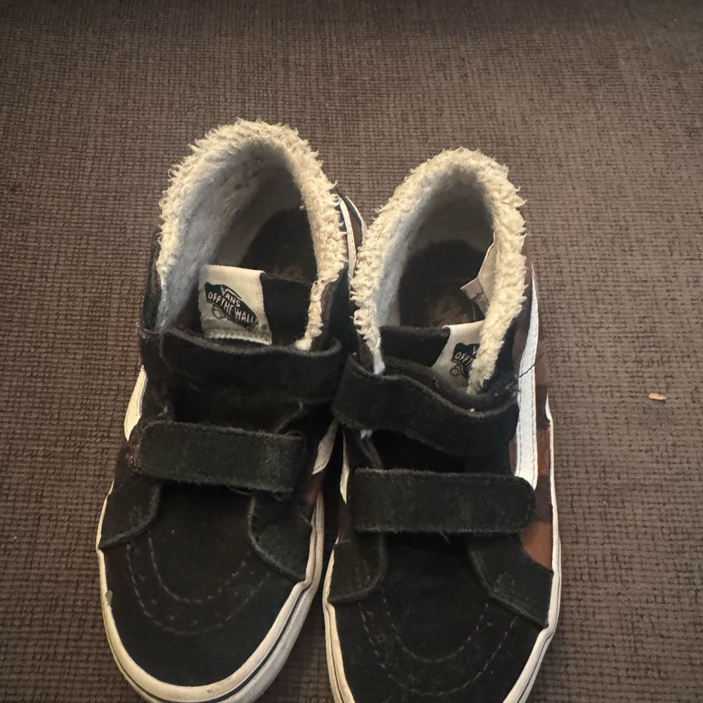 Kids Vans Black and Brown Sneakers with Velcro Straps